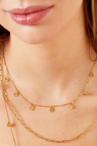 Necklace with flower coin charms Gold Color Stainless Steel h5 Picture3